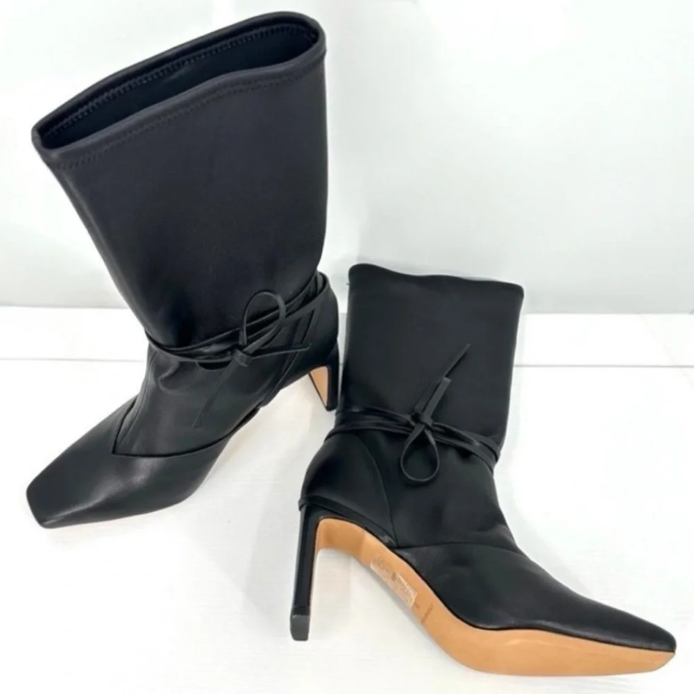 Jonathan Simkhai Tanner Leather Sock Pull On Ankle Tie Booties Boots ll size 38